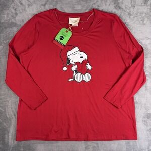 Munki Munki Peanuts Snoopy Pajama Shirt Women's 1X Red Holiday Christmas NWT